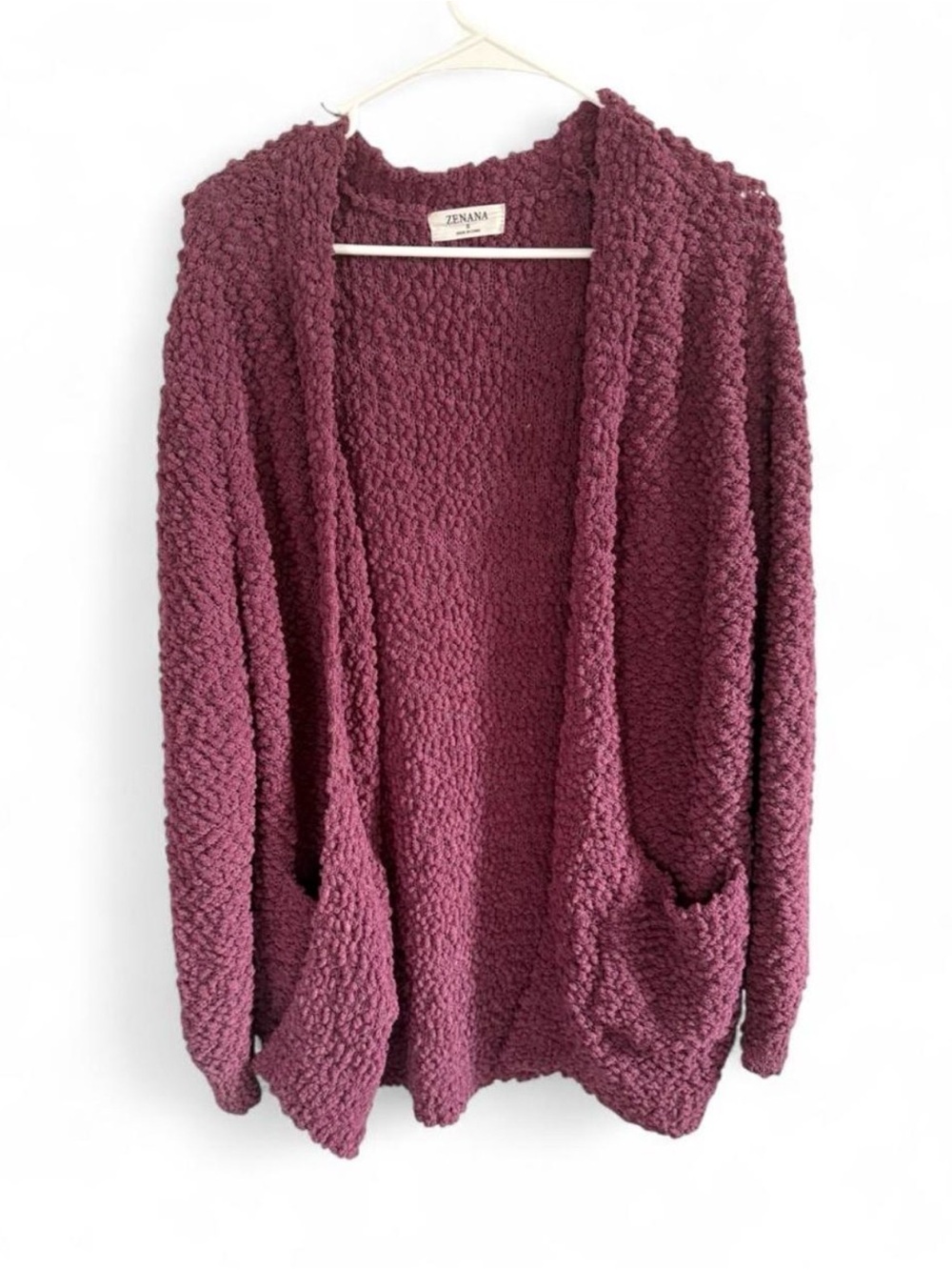 Zenana Outfitters Plush Open-Front Cardigan Sweater - Plum